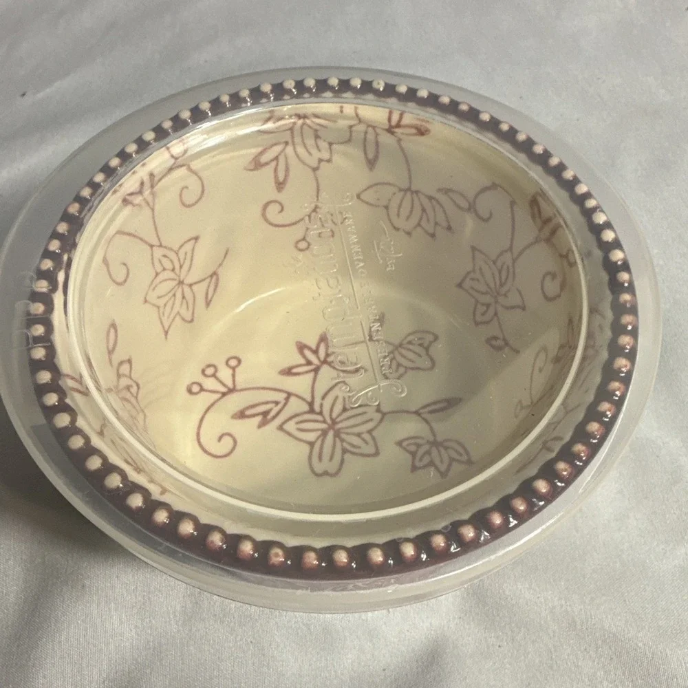 Temp-tations Floral Lace Cranberry Red Round Serving Bowl Baker w/ Plastic Lid